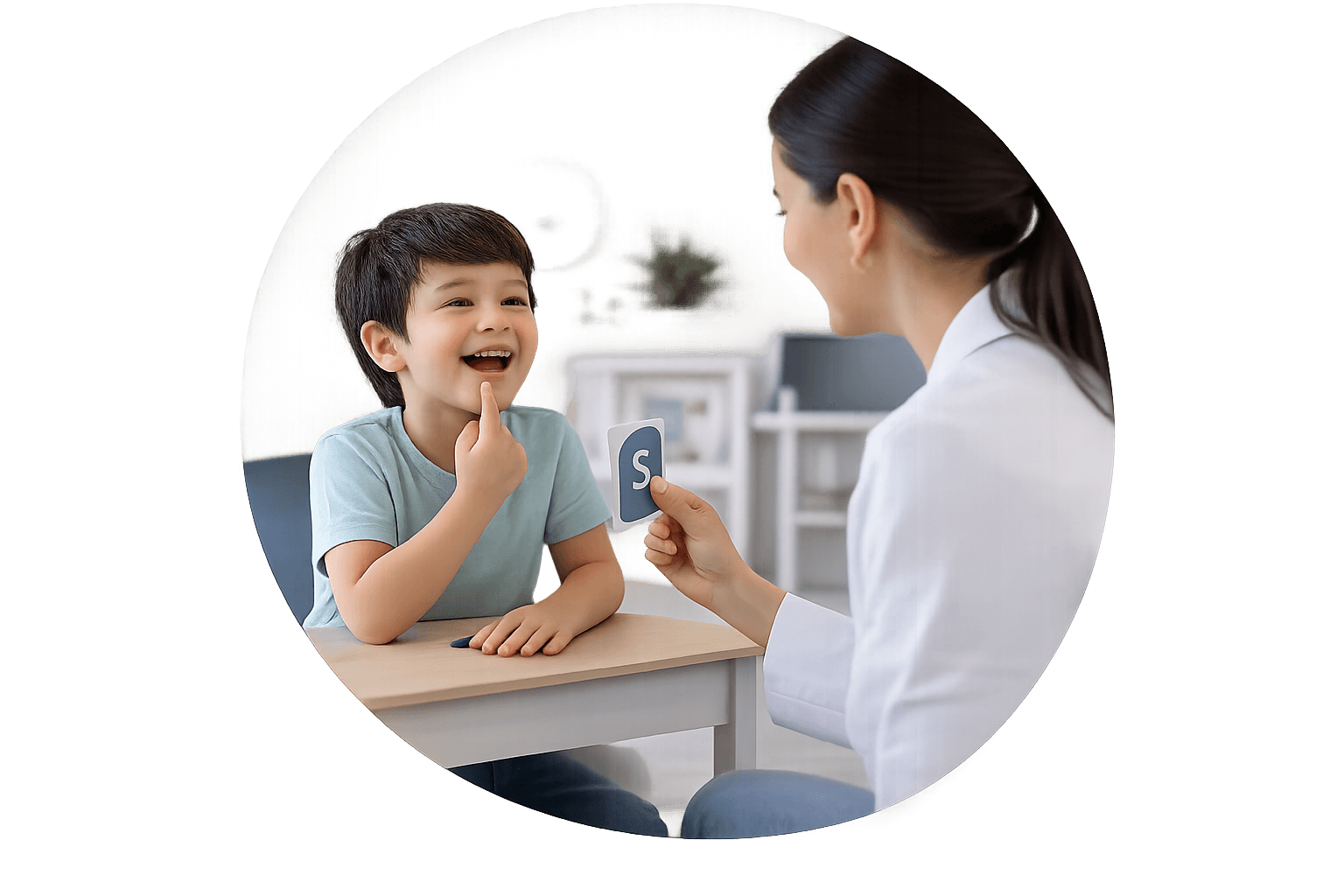 A speech therapist working with a child
